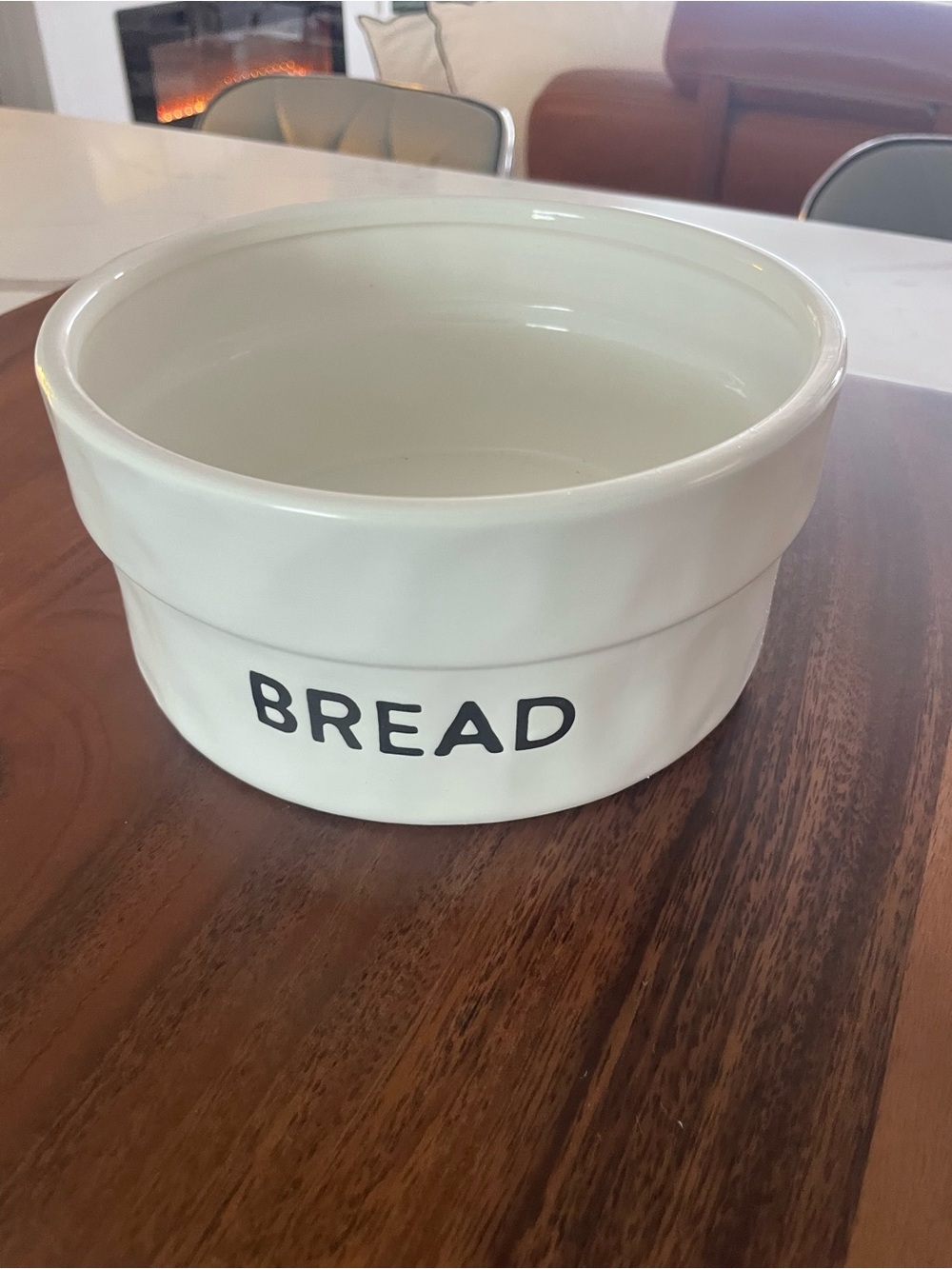 White Ceramic Bread Crock with Black Lettering